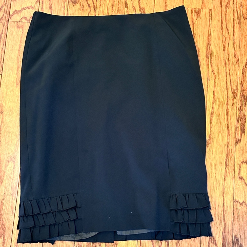 dressbarn Black Pencil Skirt with Ruffle Accents